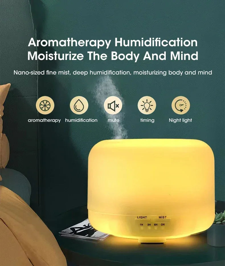 500ML Air Humidifier Essential Oil Diffuser Aroma Diffuser With Dual Color Night Lights USB Humidifier Mini-Size Humidifier