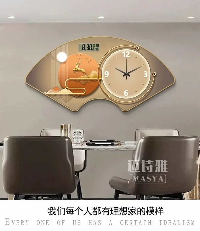 Perpetual calendar electronic clock wall clock Living room fan dining room decorative painting calendar clock hanging picture