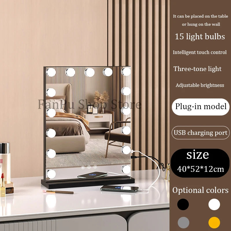 Vanity Mirror with Lights Hollywood Lighted Makeup Mirror，Dimmable 3 Lighting Modes, Plug-in and USB Charger Port，Wall-mounted