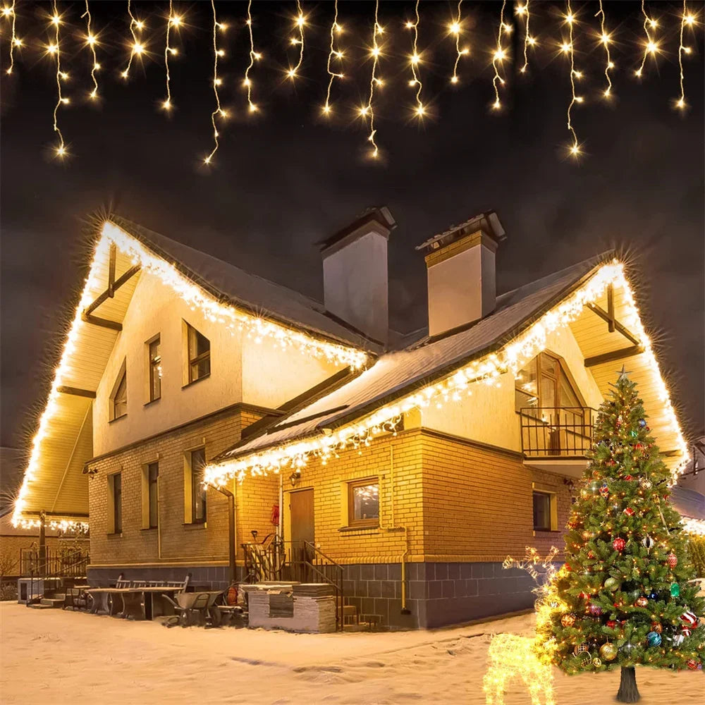 Christmas Decoration 2025 Fairy Lights Led lcicle String Lights Outdoor Curtain Garland Street Garland On The House Party 2026