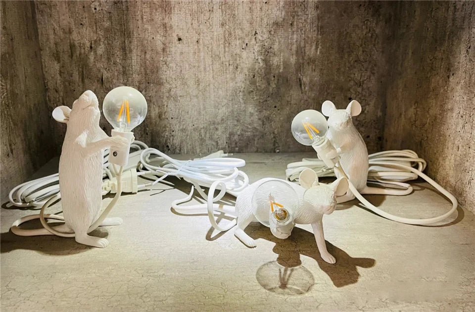 Nordic LED Table Lights Resin Animal Mouse Rat Cat Squirrel LED Night Lights Table Lamps Home Decor Desk Lamp Lighting Fixtures