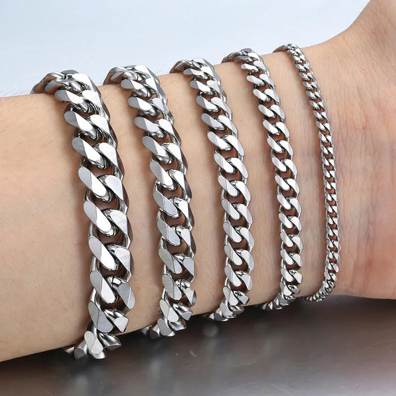 New Trendy Chain Men Bracelet Classic Stainless Steel 3/5/7/9mm Width Chain Bracelet For Men Women Jewelry Gift