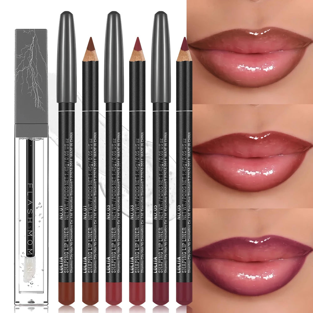 4-Pack Lip Liner and Lip Oil Set - Smooth Lip Liners for Defined Contours & Moisturizing Lip Oils for Luxurious Shine - Perfect