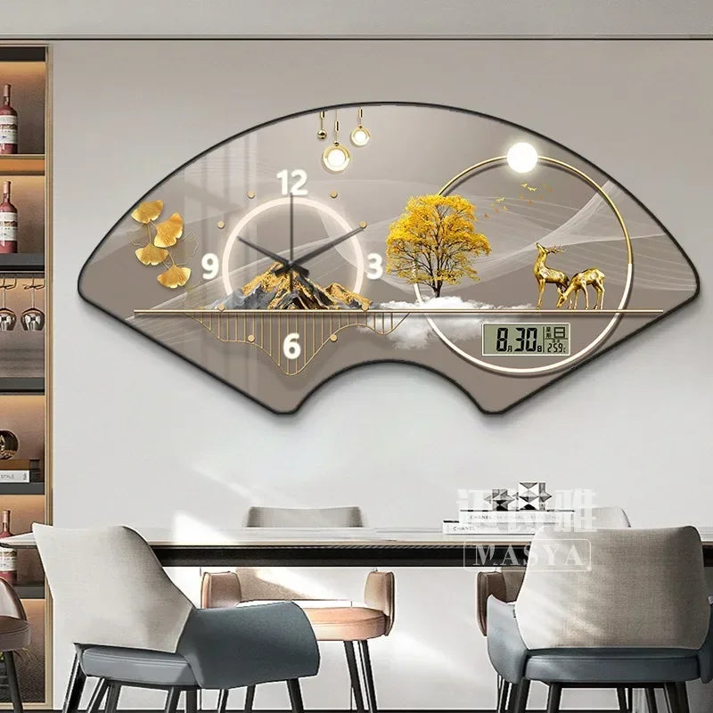 Perpetual calendar electronic clock wall clock Living room fan dining room decorative painting calendar clock hanging picture