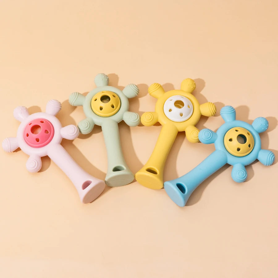 Color Kids Silicone Teether Toy Baby Rattle Toy Teething Ring Sensory Toys For Toddlers Teething Chewing Toy Baby Accessories