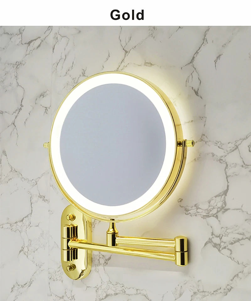 8 Inch Gold Wall Mounted Makeup LED Mirror 3X-10X Magnifying USB Charing Double Side Bathroom Smart 3 color Cosmetic Mirror