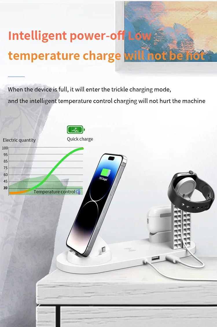 30W 7 in 1 Wireless Charger Stand Pad For iPhone 16 15 14 Pro Max Apple Watch Airpods Pro iWatch 8 7 Fast Charging Dock Station