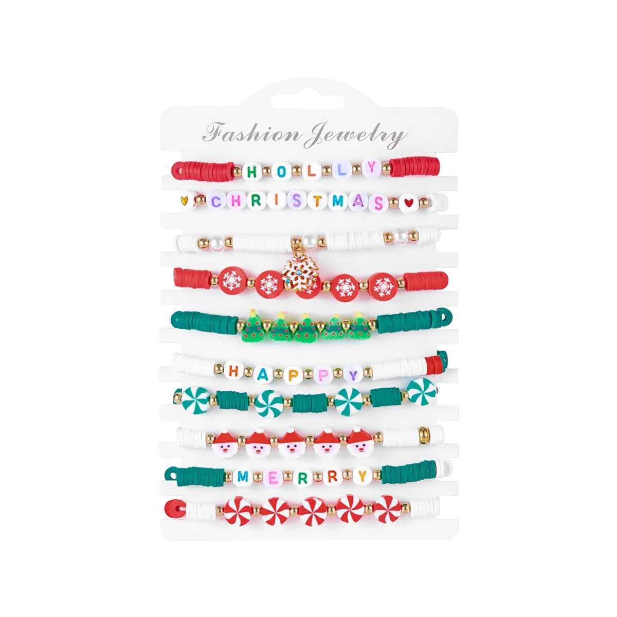 10Pcs/Set Multilayer Christmas Bracelet Snowman Tree Gift Box Snowflake Santa Claus Soft Clay Beads Bangle For Women Men Jewelry