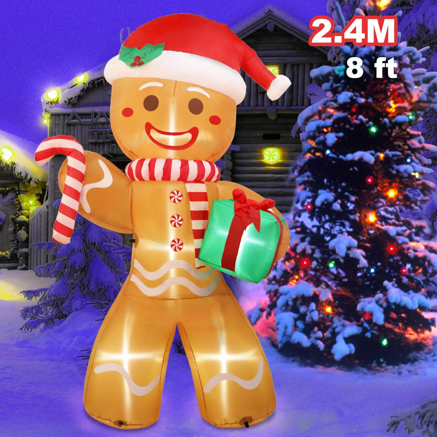 6FT Movable Head Bear Santa Christmas Inflatable Yard Outdoor Decorations with LED Light Blow Up Home Outdoor Holiday Decor