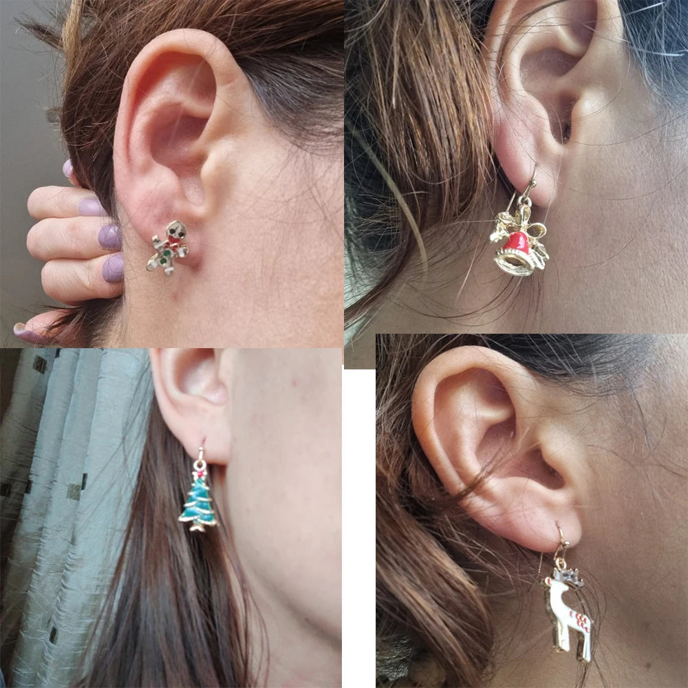 6 Pairs Christmas Earrings Xmas Tree Elk Snowman Santa Claus Cute Ear Stud Dangle Earrings Christmas Gifts For Women Girls Kids