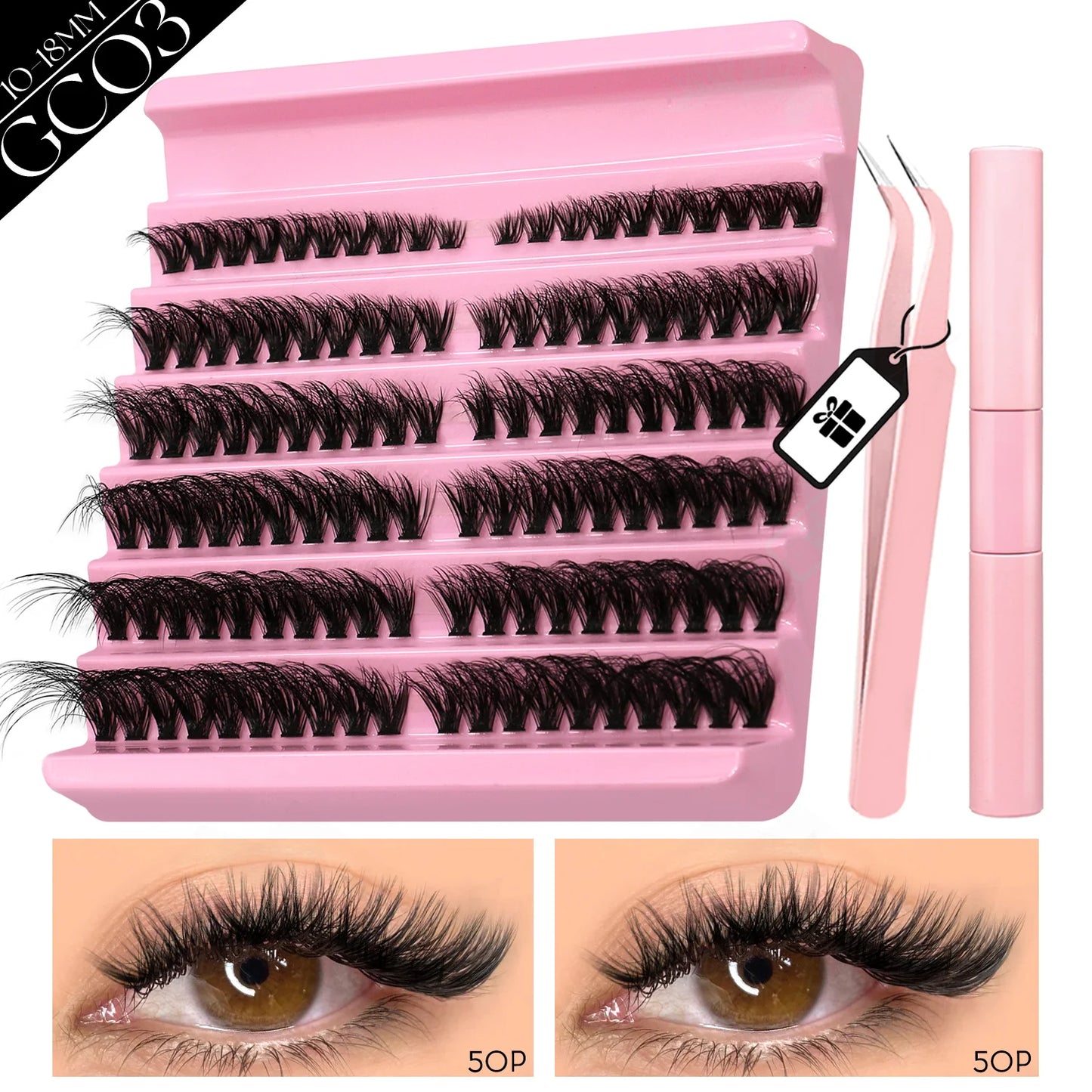 GROINNEYA LuxeCat DIY Lash Extension Kit – Mixed-Length Clusters with Bond, Seal & Tweezers