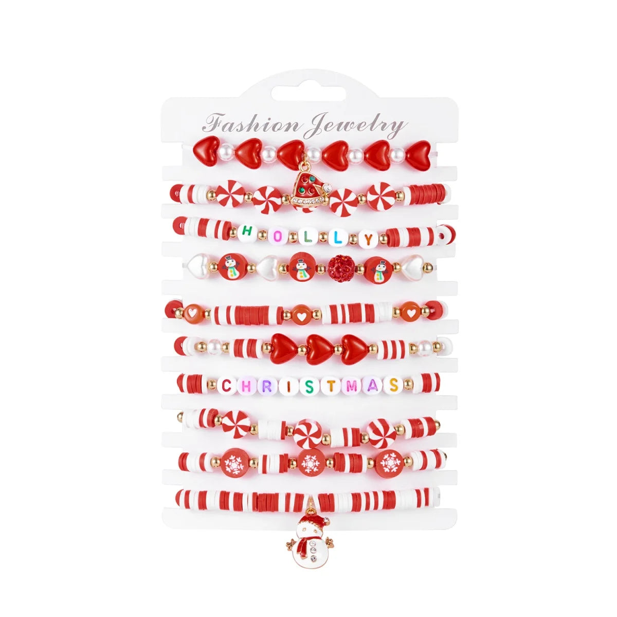 10Pcs/Set Multilayer Christmas Bracelet Snowman Tree Gift Box Snowflake Santa Claus Soft Clay Beads Bangle For Women Men Jewelry