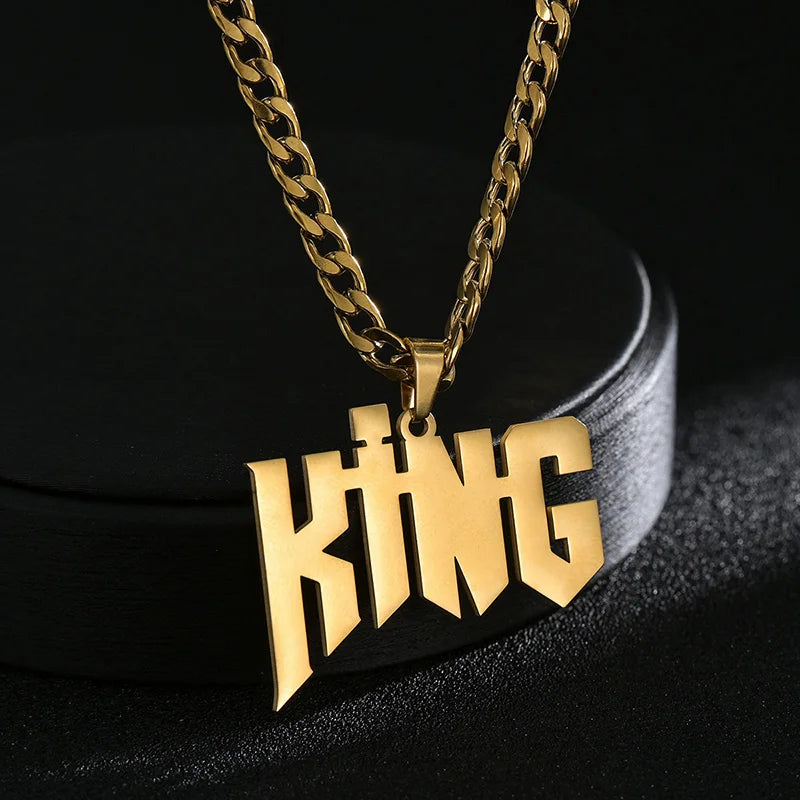 Royal Elegance: Custom Stainless Steel Name Necklace with Crown Pendant & Thick Chain