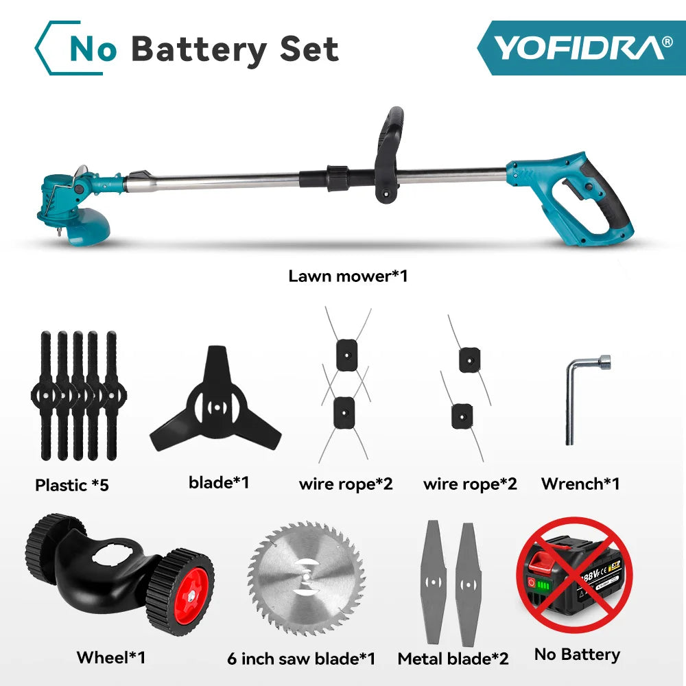 YOFIDRA Electric Lawn Mower Length Adjustable Cutter Cordless Garden Grass Cutting Trimmer Fit For 21V 18V Battery Pins