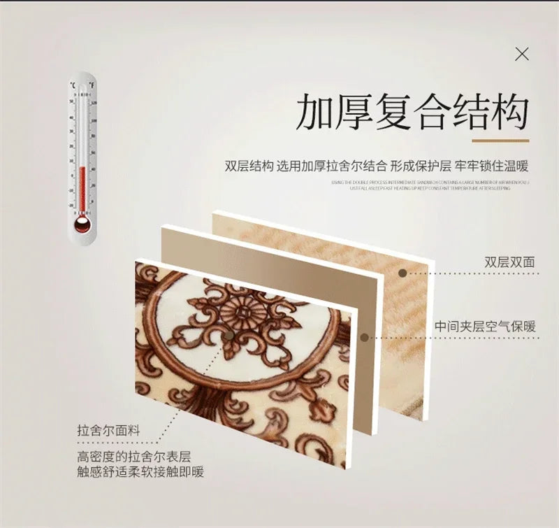 European Style Warm Raschel Blanket for Winter High End Soft Thicken Warmth Weighted Blanket Double Side Flocked Comforter Duvet