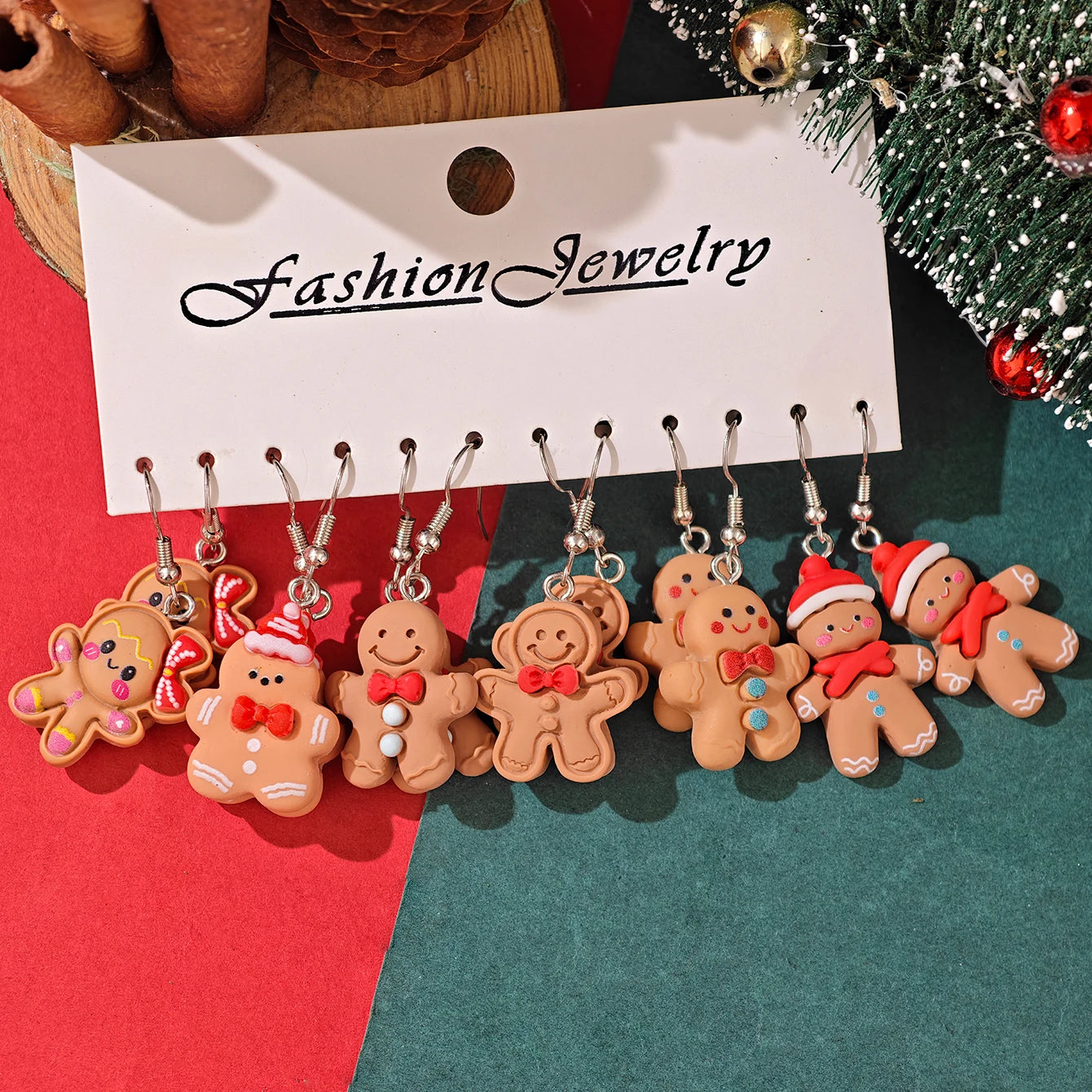 New Cute Cartoon Gingerbread Man Christmas Tree Santa Penguin Resin Dangle Earrings Set Women's Christmas Gift Jewelry