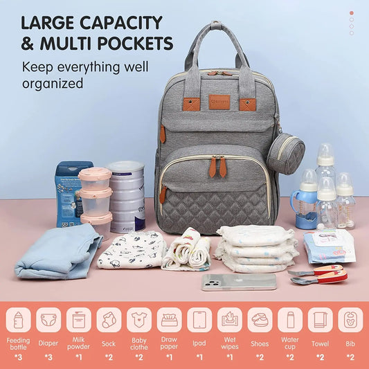 3-in-1 Diaper Bag Backpack – Waterproof Baby Travel Bag with Foldable Baby Bed & USB Charging