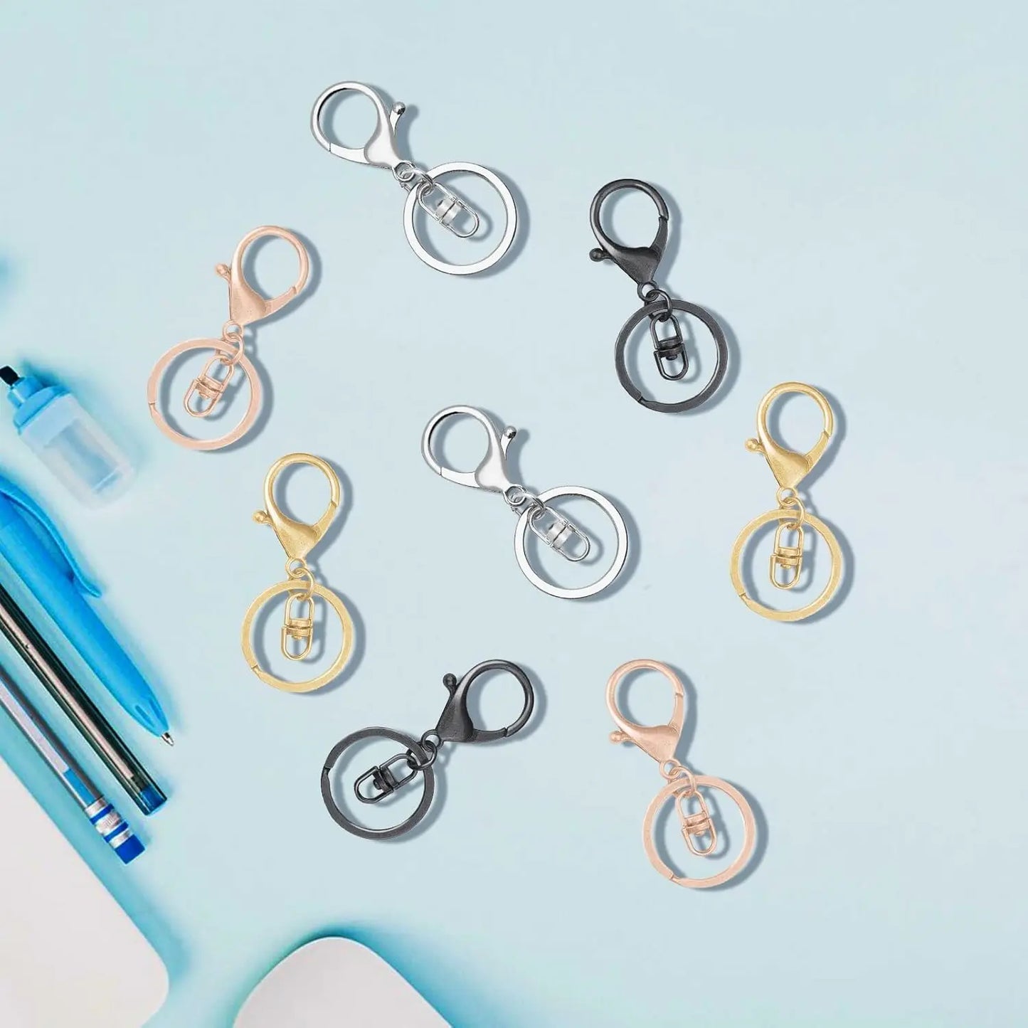 15/30/50/80Pcs Metal lobster Claw Clasp Keychains Swivel Spring Hook with Flat Split Ring for DIY Crafts Keychain Lanyard Making