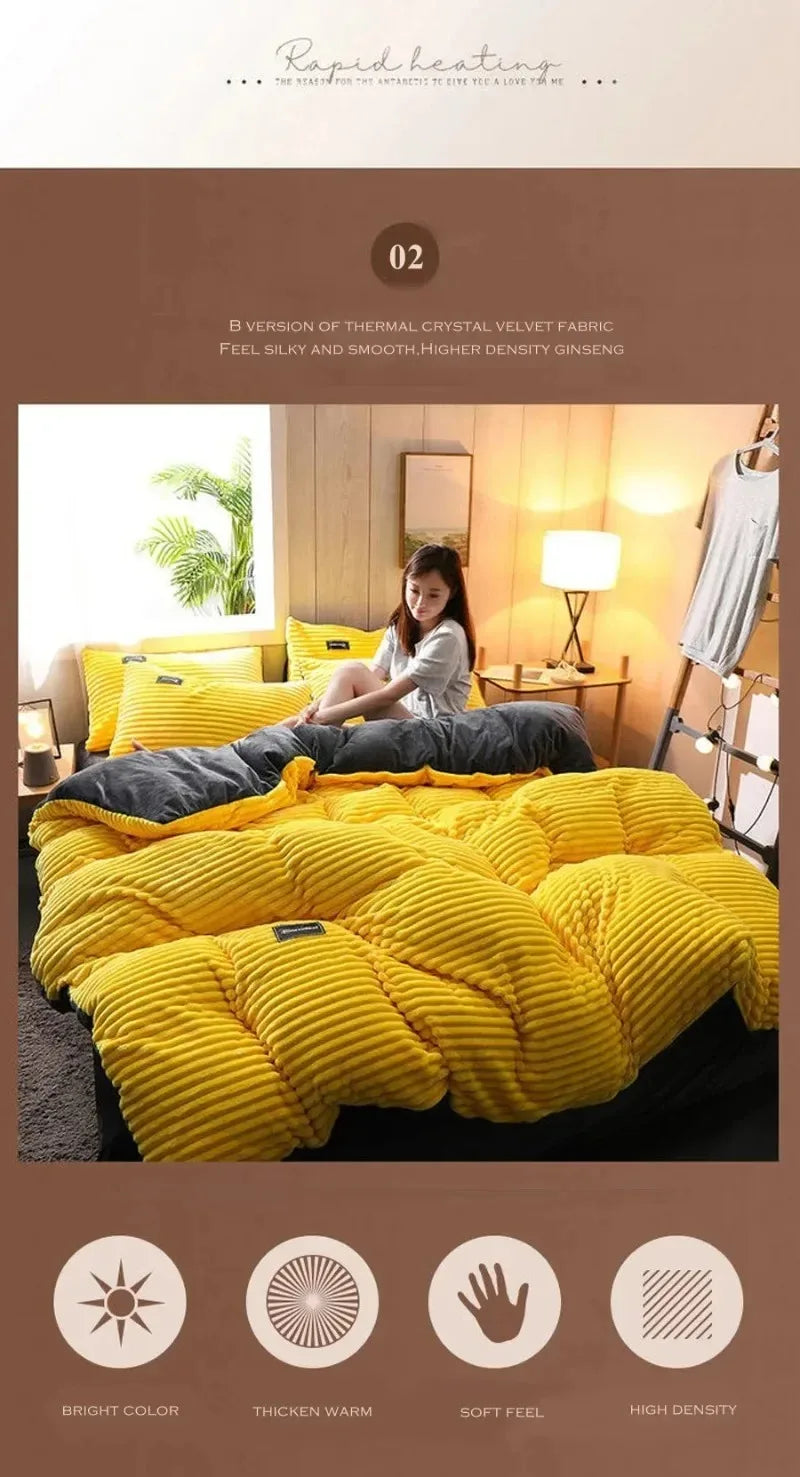 Ultra-Soft Velvet Duvet Cover Warm Thick Bed Quilt Cover Double Bed Luxury Bedding Solid Color Velvet Duvet Cover 겨울용 따뜻한 이불 커버