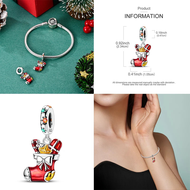 Ladies' Christmas Bead Pendant 925 Pure Silver Snowman Santa Claus Suitable Original Bracelet Exquisite DIY Jewelry Gift