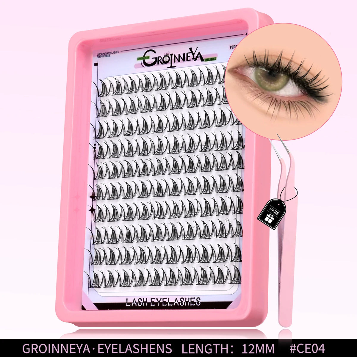 GROINNEYA Natural Cluster Lashes C Curl Manga Lashes Soft Cross Wispy Individual Cluster Anime Eyelashes Extension Eye Makeup