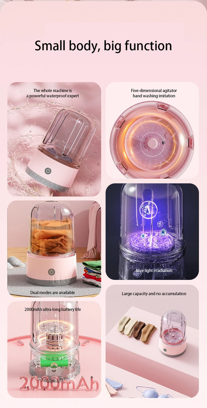 New Wireless Washing Machine Portable Underwear Cleaner 2000AH Mini Socks Wash Machine Fully automatic Laundry Bucket