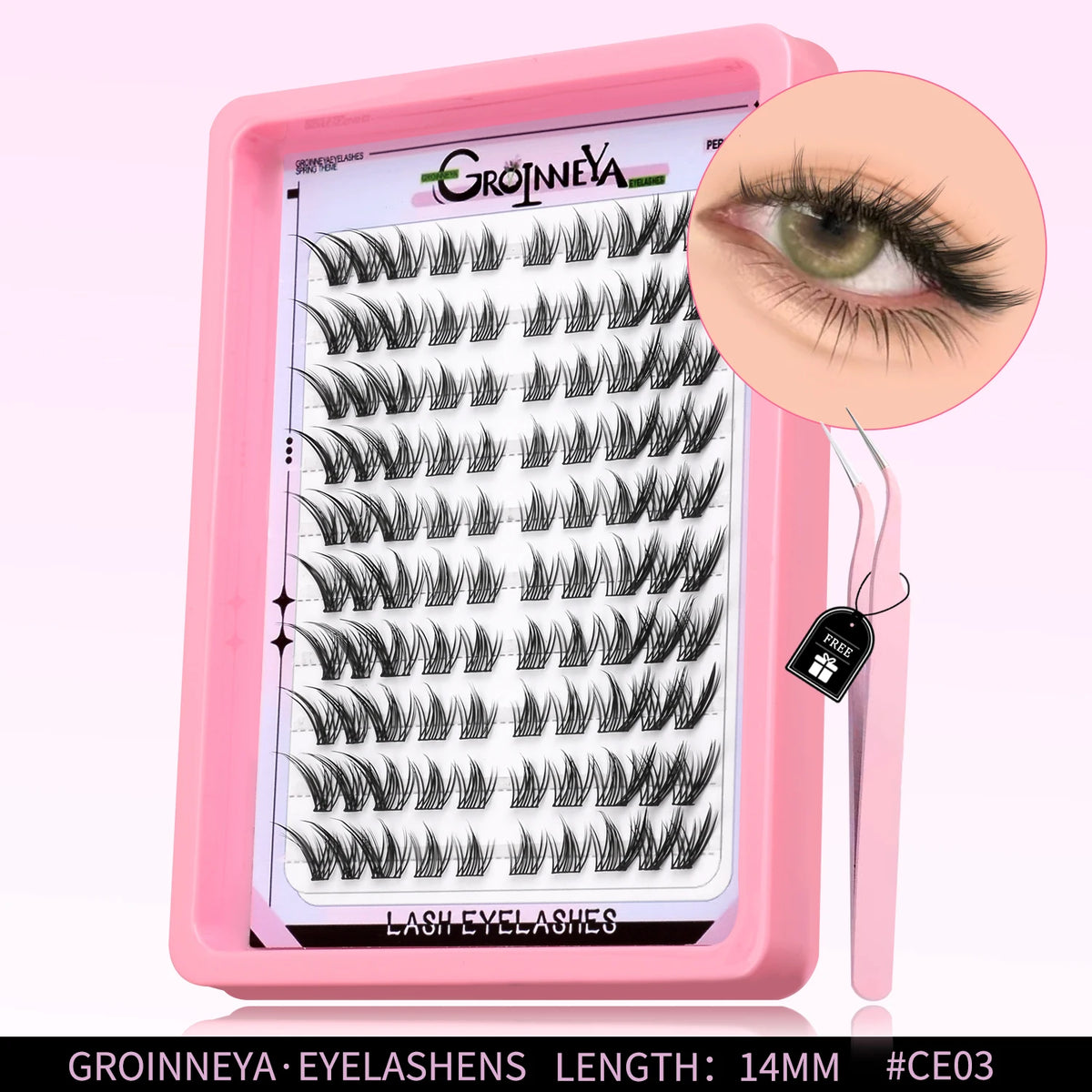 GROINNEYA Natural Cluster Lashes C Curl Manga Lashes Soft Cross Wispy Individual Cluster Anime Eyelashes Extension Eye Makeup