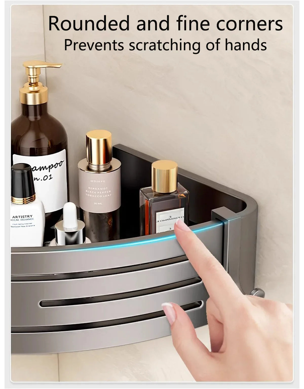 1-2PCS Shower Corner Shelf with Towel Bar Hook Space Aluminum Bathroom Shelf Without Drilling Shampoo Holder Bathroom Accessorie