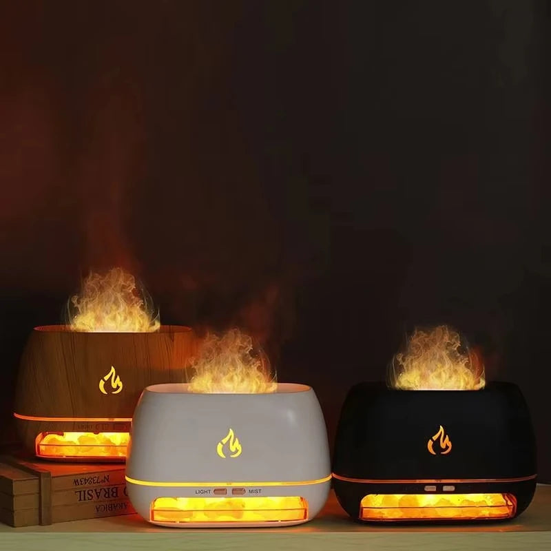 New 3D Flame Fire Aroma Air Humidifier Himalayan Crystal Salt Stone Colorful Night Light Aromatherapy Essential Oil Diffuser
