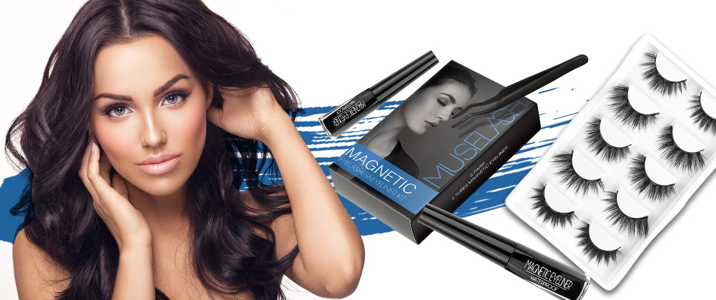 MUSELASH 5 Pairs Magnetic Eyelashes 2 Magnetic Liquid Eyeliner Handmade Reusable 3D Natural Mink False Eyelashes Dropshipping