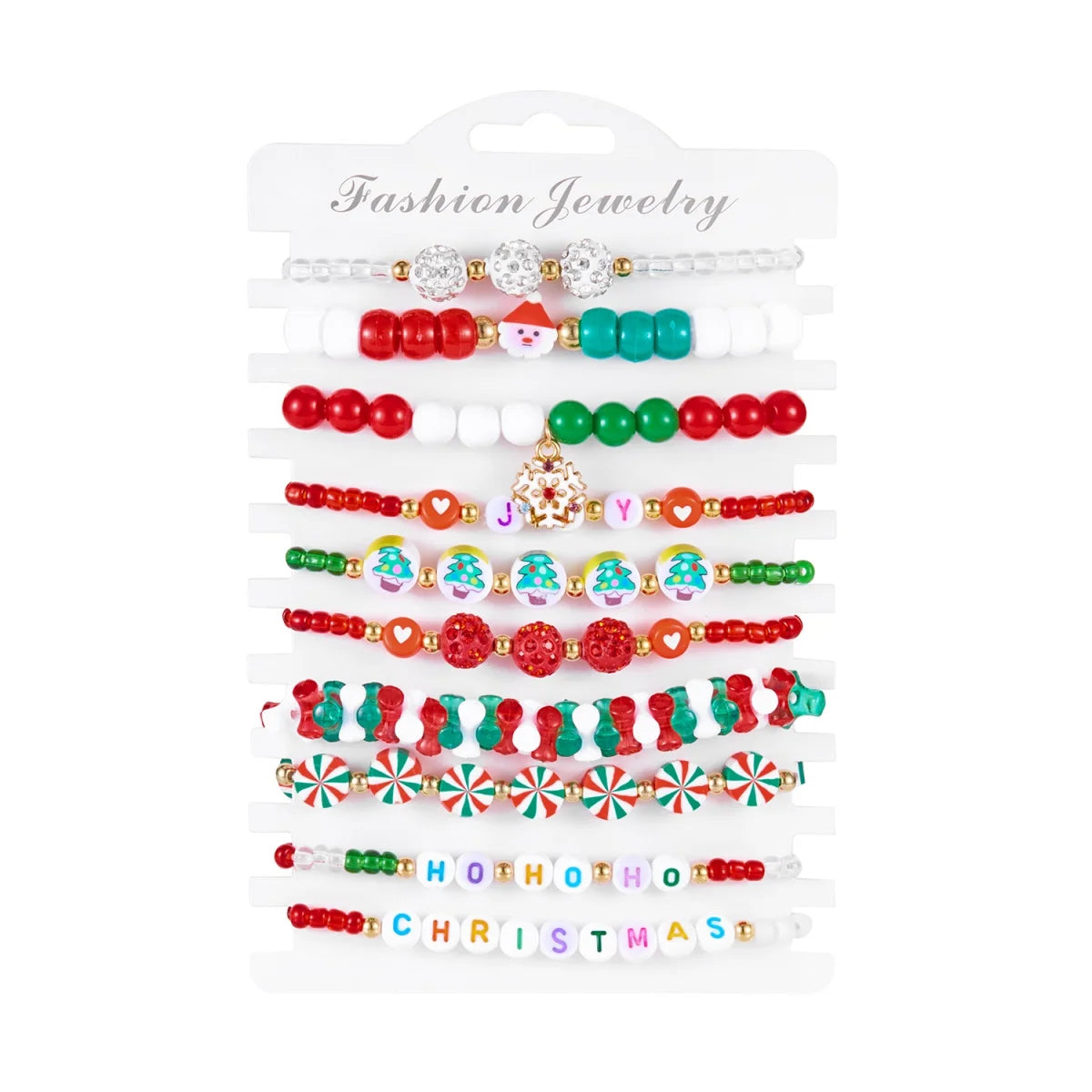 10Pcs/Set Multilayer Christmas Bracelet Snowman Tree Gift Box Snowflake Santa Claus Soft Clay Beads Bangle For Women Men Jewelry