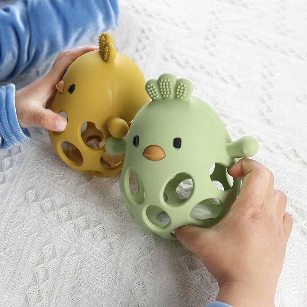 Baby Teether Gloves – Cartoon Chick Silicone Teething Toy for Dental Care & Gum Relief
