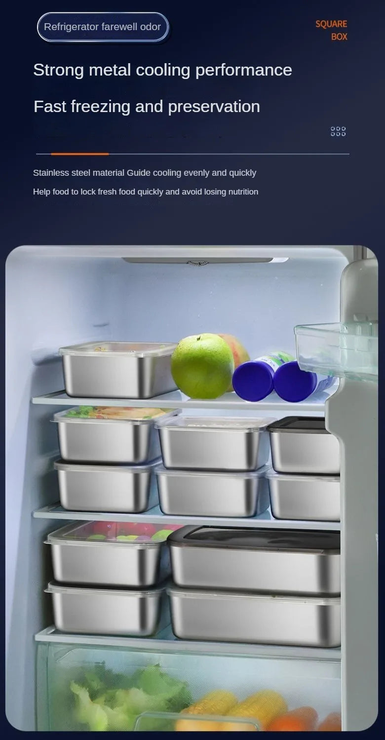 Thickened Square Plate Stainless Steel Rectangular Food Storage Pan With Lid Commercial Dish Tray Freshing Lunch Box Container