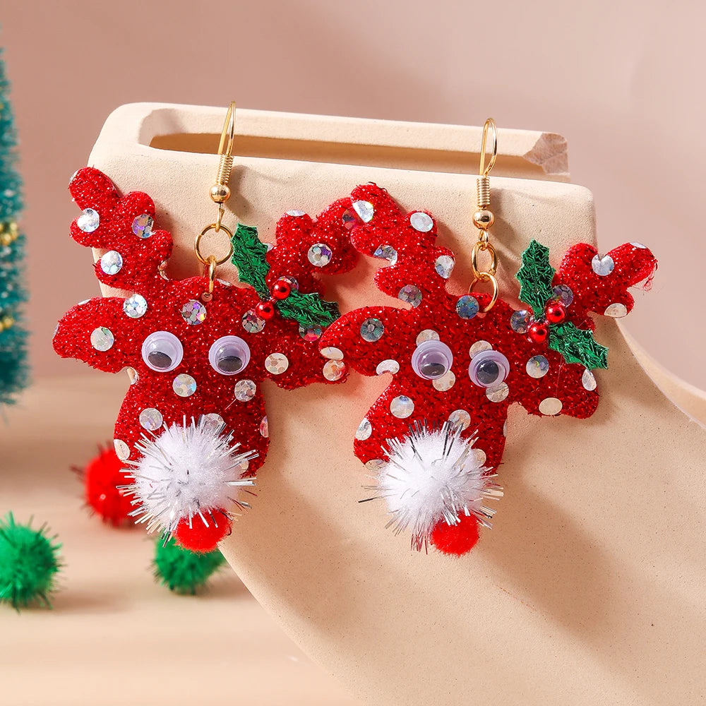 Aihua Hot Sale 3D Cute Cartoon Christmas Earrings Kawaii Fluffy Decoration Tree Deer Bell Earrings for Women Xmas New Year Gifts