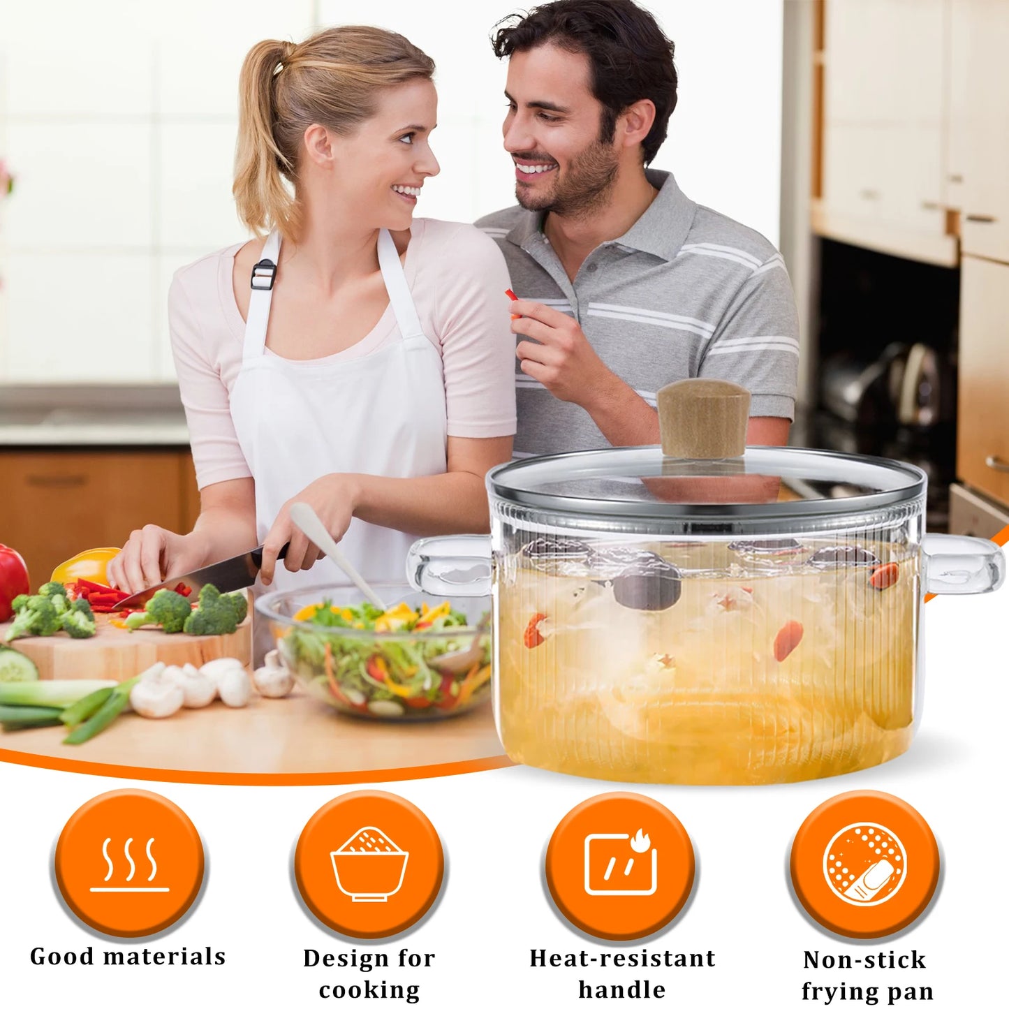 Glass Cooking Pot with Lid – 1.6L Heat-Resistant Borosilicate Glass Saucepan