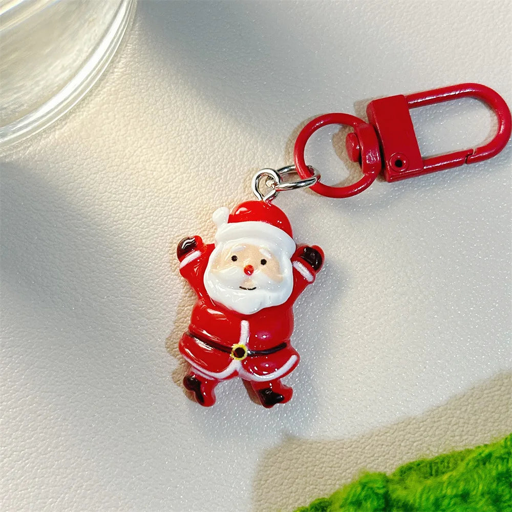 Cute Santa Claus Keychains Enamel Christmas Tree Wreath Keyrings Festival Gifts for Women Men Handbag Pendants