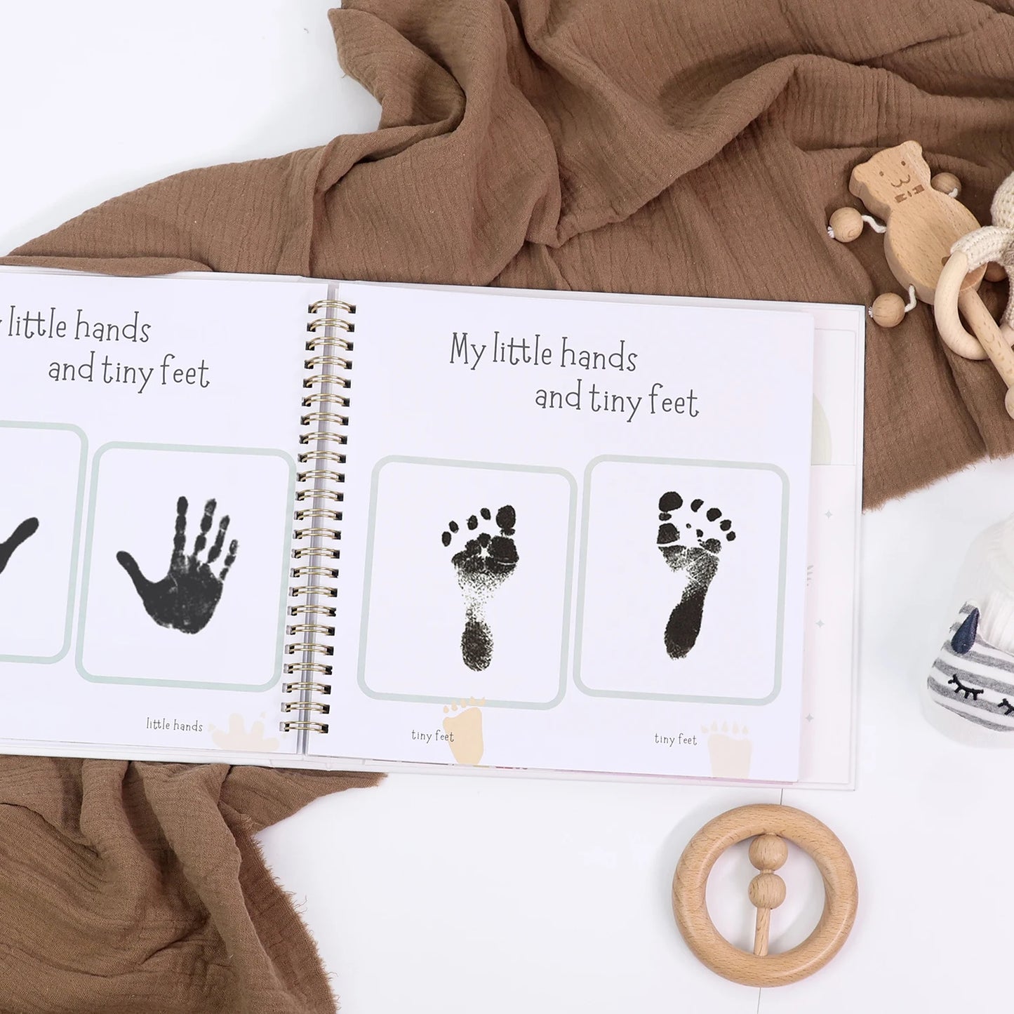 ERATOPIC Linen Fabric Golden Logo Hello Baby Memory Keepsake Book Hidden Spiral Binding Baby Memory Journal For Baby Shower