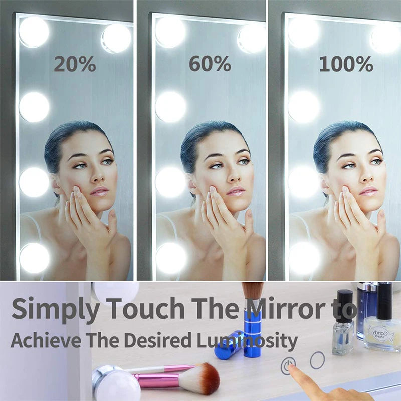Large Vanity Mirror with Lights Makeup Mirror 17 LED Bulbs 3 Color Lighting Cosmetics for Dressing Bedroom Tabletop White
