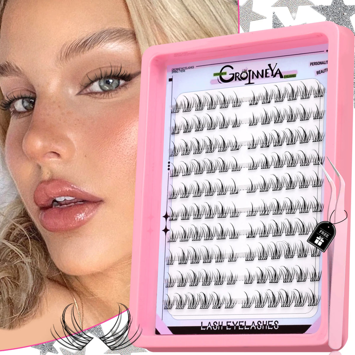 GROINNEYA Natural Cluster Lashes C Curl Manga Lashes Soft Cross Wispy Individual Cluster Anime Eyelashes Extension Eye Makeup