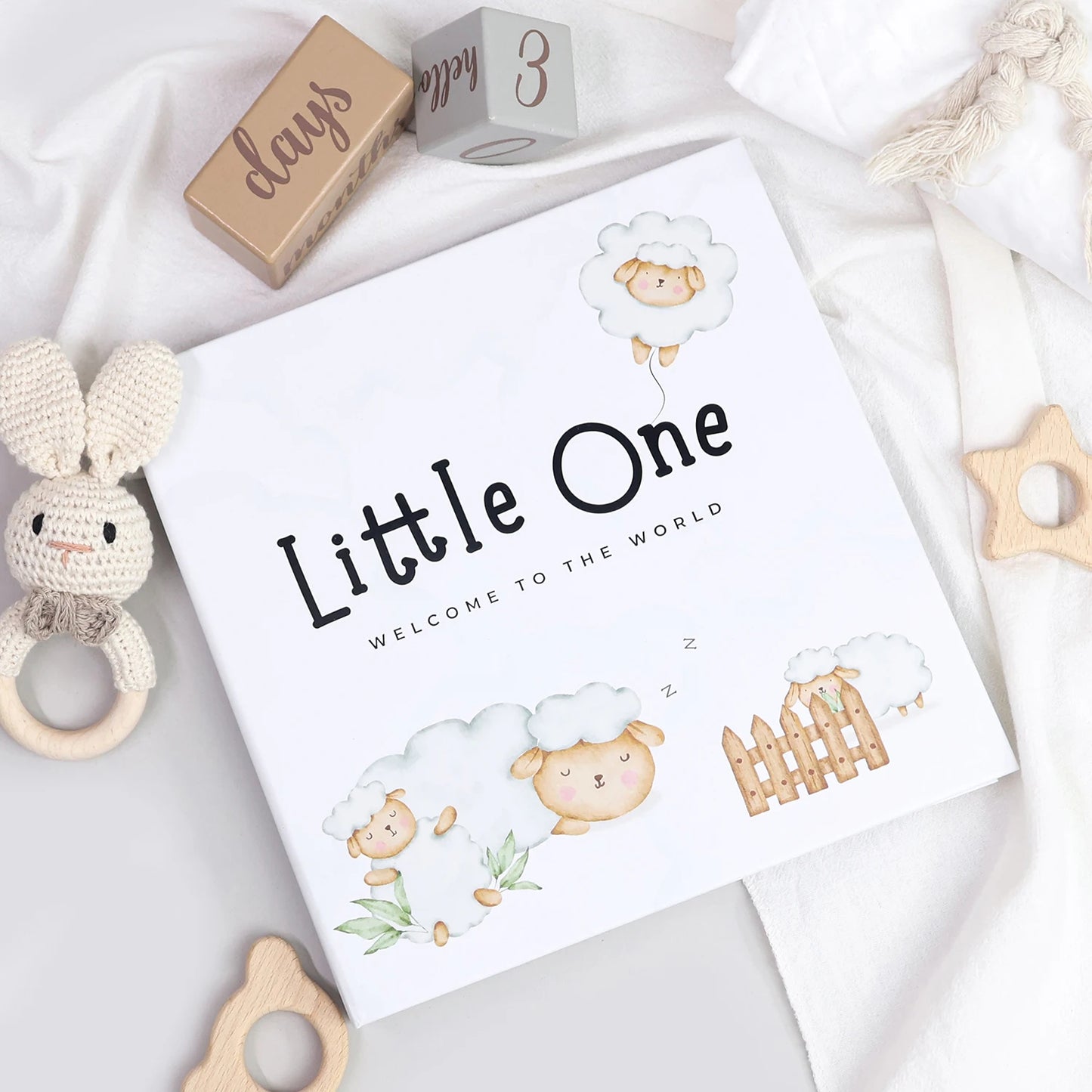 ERATOPIC Linen Fabric Golden Logo Hello Baby Memory Keepsake Book Hidden Spiral Binding Baby Memory Journal For Baby Shower