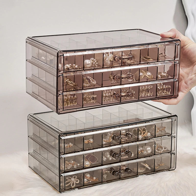 Acrylic Jewelry Organizers and Storage Box with 3 Drawers, Clear Jewelry Box for Women, Earring Organizer for Ring Necklace