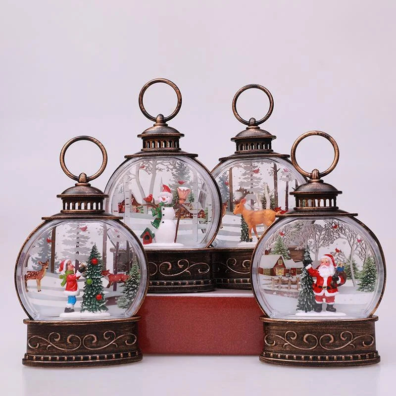 Christmas Snow Lantern Christmas Scene Lighted Snow Globes Swirling LED Snow Globe Christmas Light Up Snow Globe Lantern