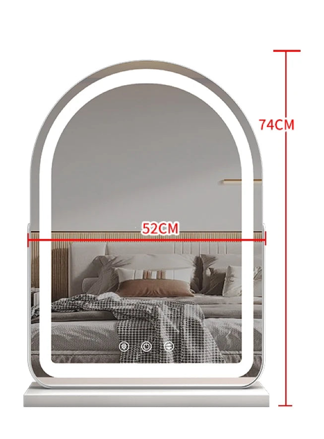 LED Lighted Arched Large Vanity Lighted Makeup Mirror for Bedroom Smart Touch Control 3 Color Lighting Modes Detachable 15x