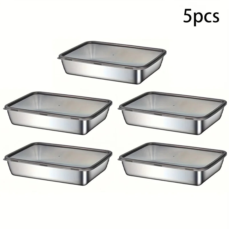 5pcs Stainless Steel Food Storage Set - Leak - Proof Lids, Durable & Easy , Sandwiches, Fruits - Great for Home, Parties