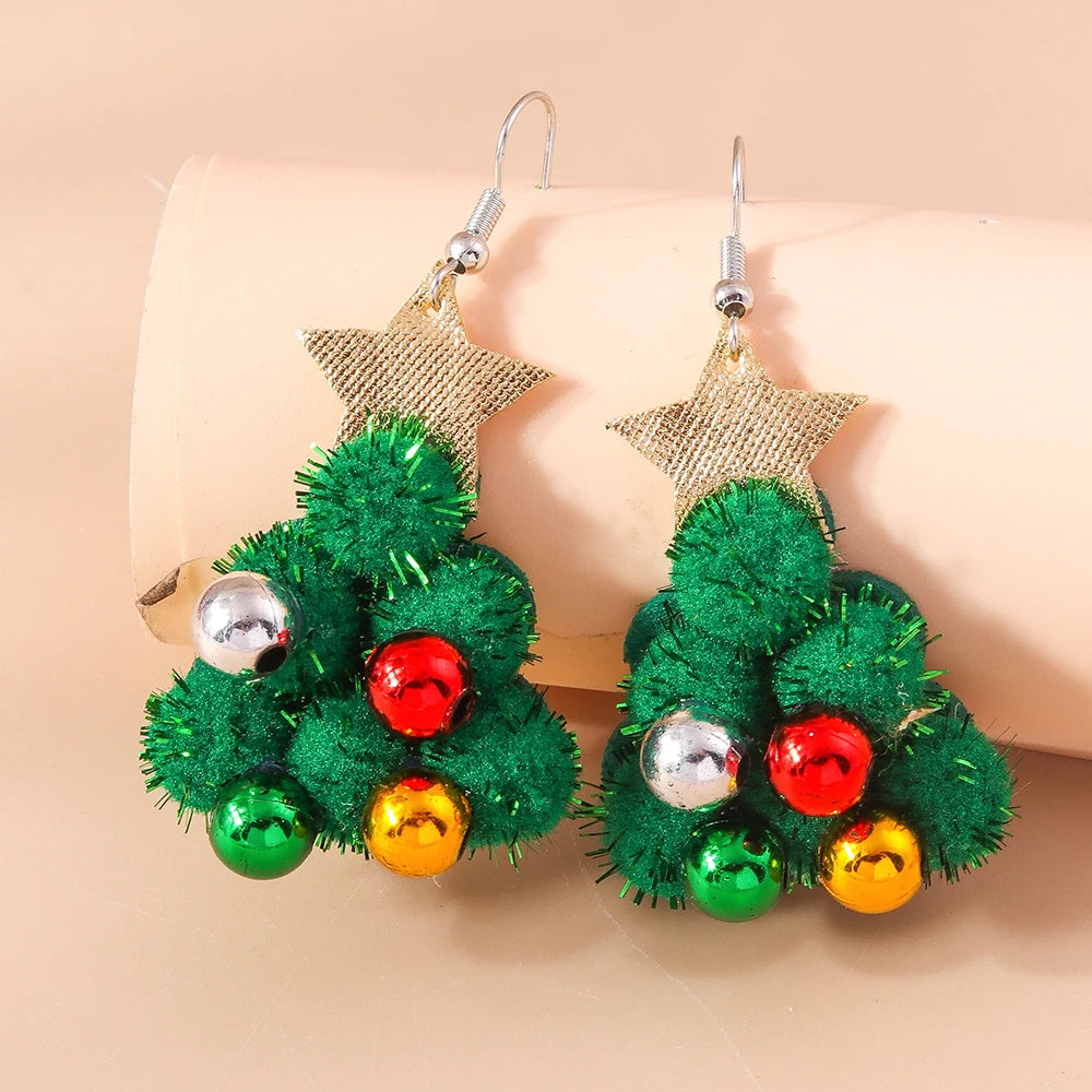 Aihua Hot Sale 3D Cute Cartoon Christmas Earrings Kawaii Fluffy Decoration Tree Deer Bell Earrings for Women Xmas New Year Gifts