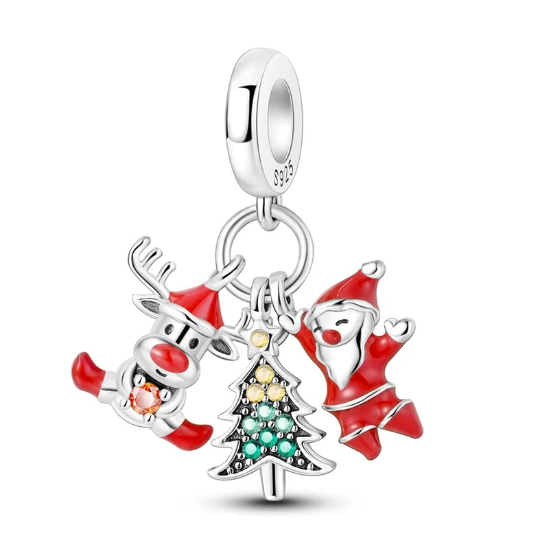 Ladies' Christmas Bead Pendant 925 Pure Silver Snowman Santa Claus Suitable Original Bracelet Exquisite DIY Jewelry Gift