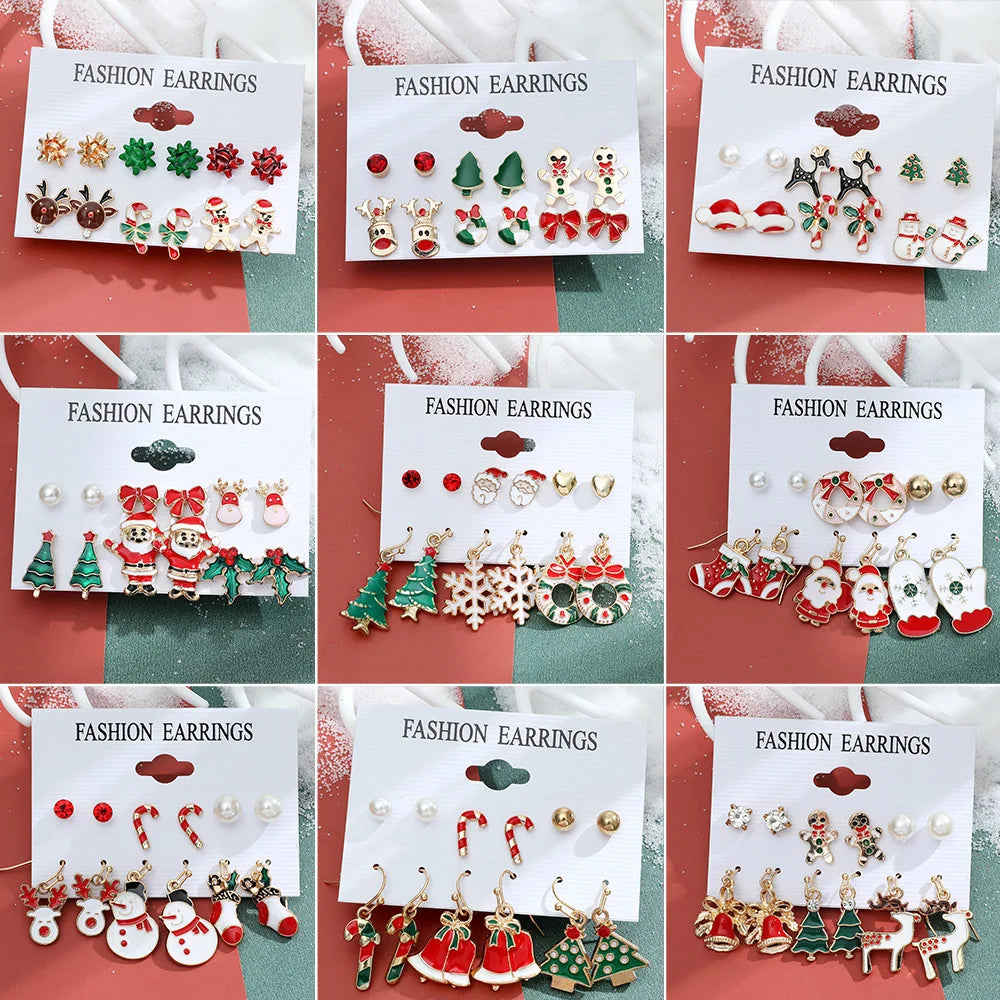6 Pairs Christmas Earrings Xmas Tree Elk Snowman Santa Claus Cute Ear Stud Dangle Earrings Christmas Gifts For Women Girls Kids