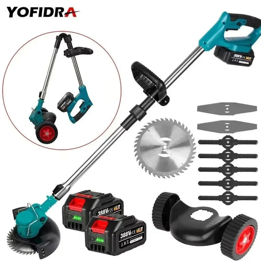 YOFIDRA Electric Lawn Mower Length Adjustable Cutter Cordless Garden Grass Cutting Trimmer Fit For 21V 18V Battery Pins