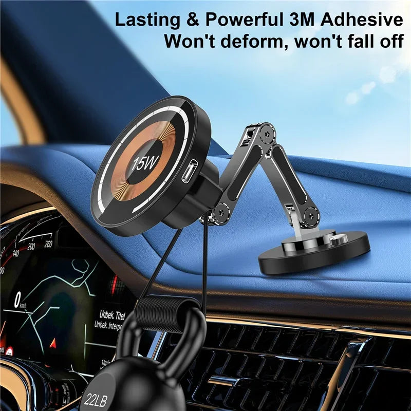 15W Magnetic Wireless Car Charger – Dash Mount for iPhone 12–15 Series