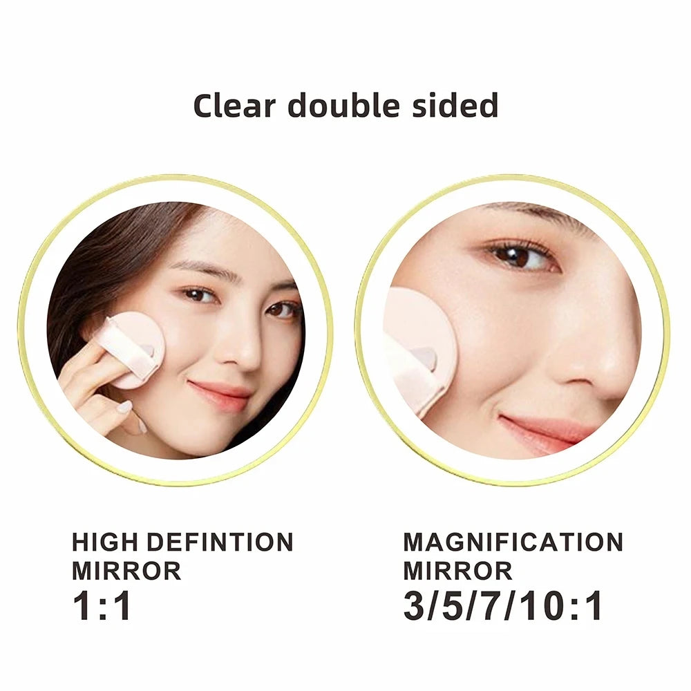 8 Inch Gold Wall Mounted Makeup LED Mirror 3X-10X Magnifying USB Charing Double Side Bathroom Smart 3 color Cosmetic Mirror